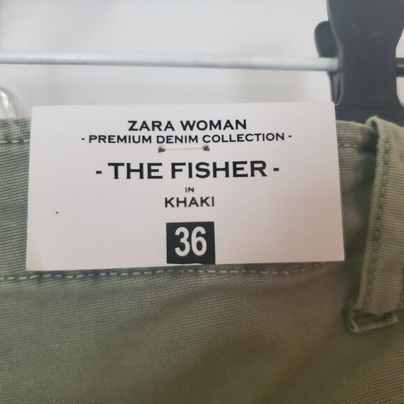 Zara Woman's  NWT The Fisher Khaki Jeans 100% Cotton Mid Rise Size US 4 - Picture 3 of 11